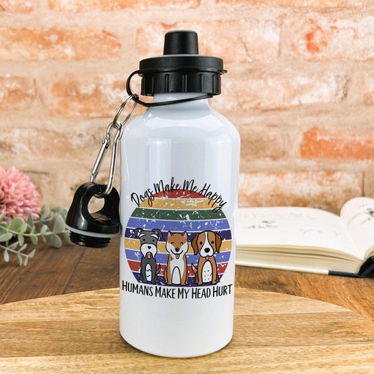 Dogs Make Me Happy Water Bottle Personalised Gift