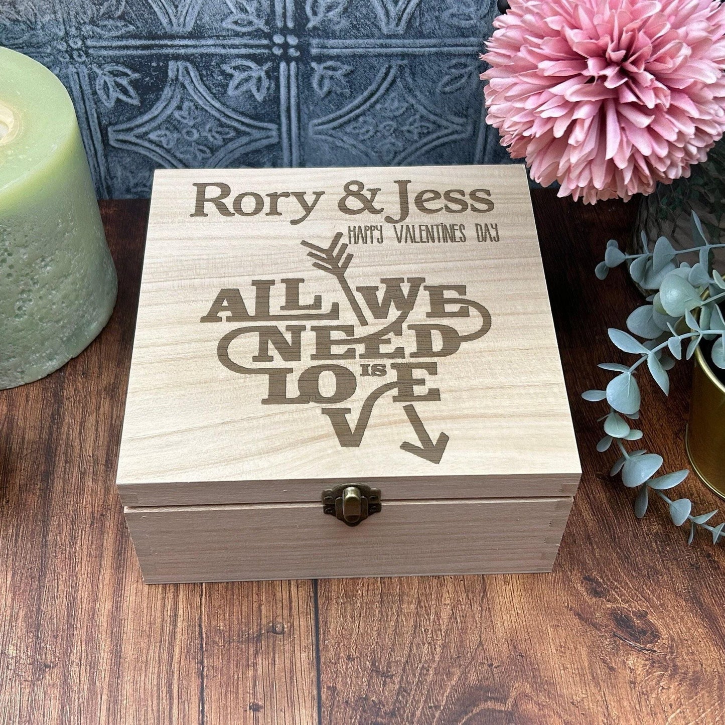 All We Need Is Love Personalised Wooden Memory Keepsake Box - Valentine's Day Gift