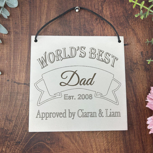 Worlds Best Dad Plaque - Personalised Father's Day Gift - Date Established and Names