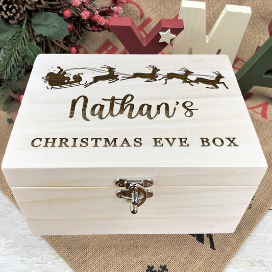 Santa Sleigh Engraved Personalised Christmas  Eve Box
