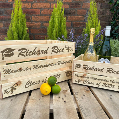 Graduation Class Of University Personalised Wooden Crate Drinks Hamper Gift