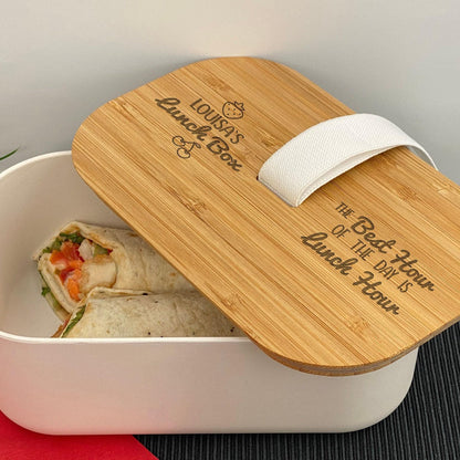 Best Hour is Lunch Hour Personalised Bamboo Eco Friendly Lunchbox - School Work