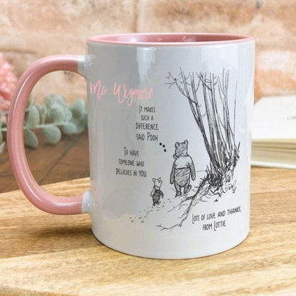 Pooh Bear & Piglet It Makes Such A Difference Disney Teacher Personalised Mug