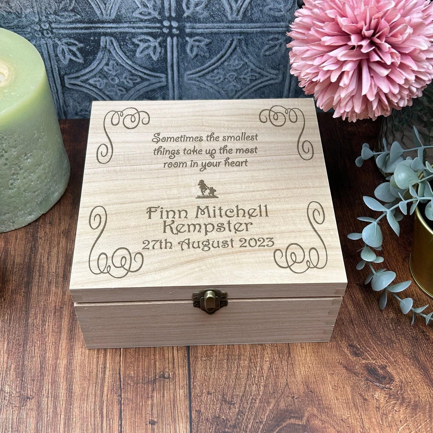 Pooh Bear Quote Wooden Memory Box Christening / New Baby Gift