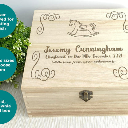 Rocking Horse Wooden Keepsake Memory Box Christening / New Baby Personalised Gift