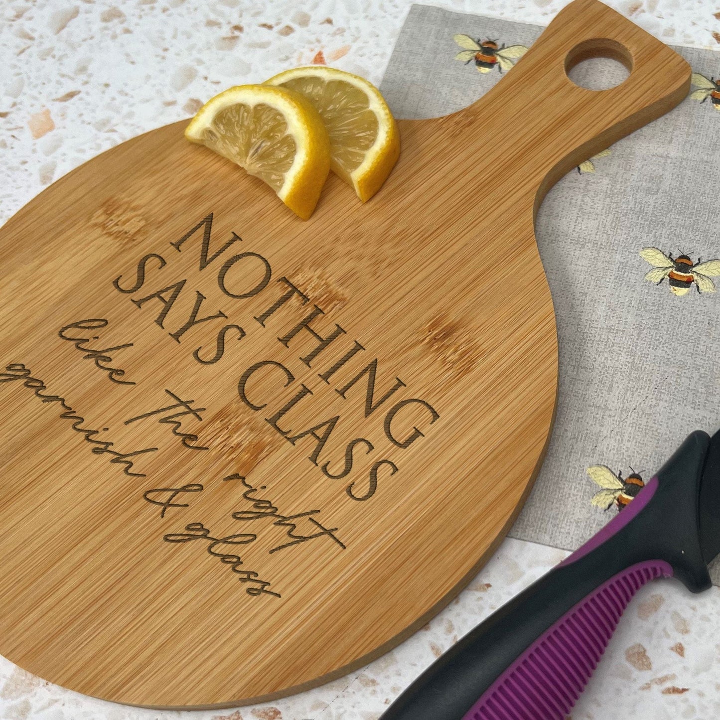 Nothing Says Class Engraved Bamboo Paddle Chopping Board Garnish Drinking Gin Tonic Cocktails Home Bar Christmas Gift Birthday Present