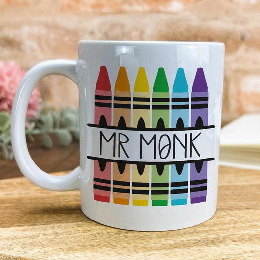 Crayons Teacher Name Personalised Message Mug | Gift | Leaving School Gift | Teachers Gift | School