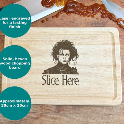 a cutting board with a picture of a person on it