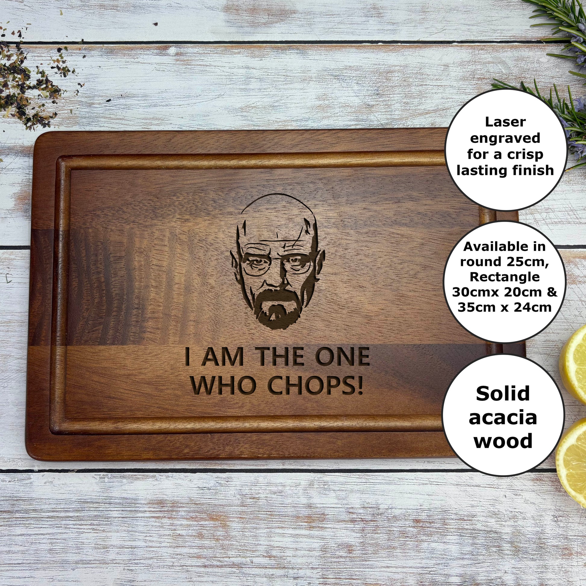 a cutting board with a picture of a bearded man on it