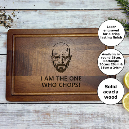 a cutting board with a picture of a bearded man on it
