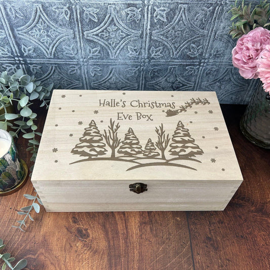 Snowy Tree Silhouette & Santa Sleigh Christmas Eve Box - Personalised Box XMAS Gift