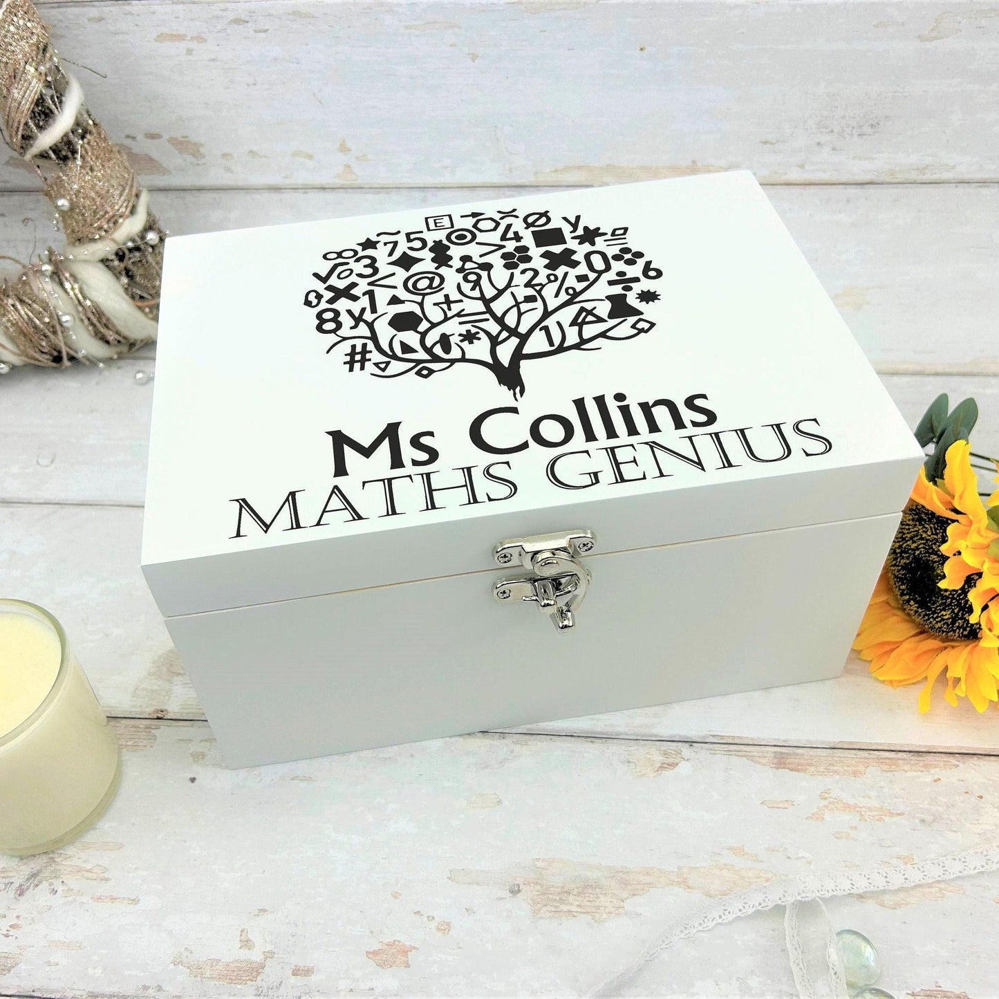 Maths Teacher Gift - Personalised Wooden Box - Math Genius
