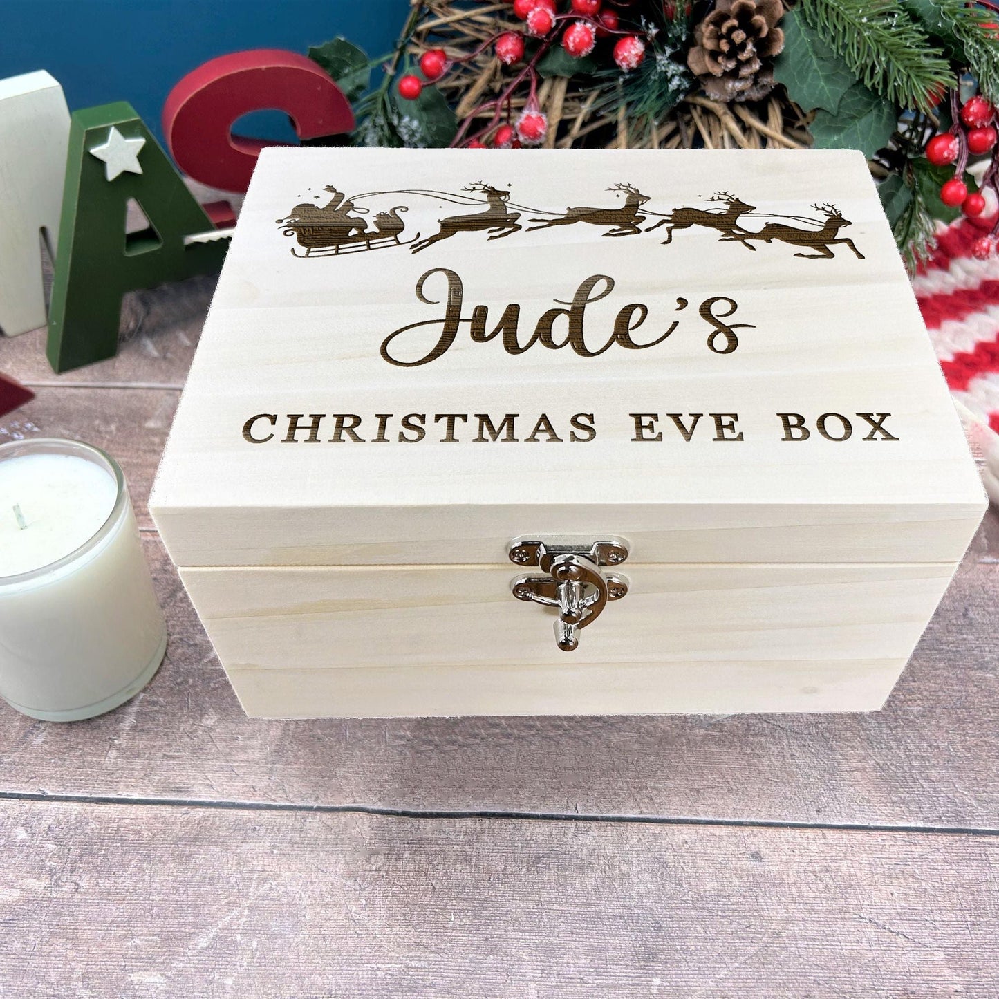 Santa Sleigh Engraved Personalised Christmas  Eve Box