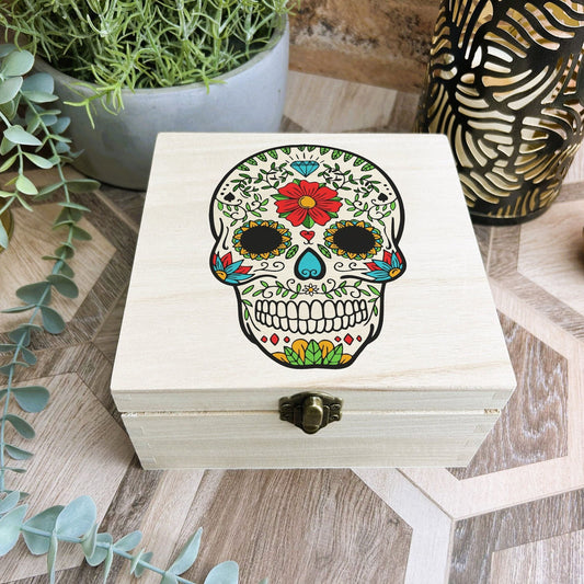 Sugar Skull Colourful Wooden Box Mexico Mexican Day Of The Dead All Souls Gift Trinket Memory Box Storage Christmas Gift Birthday Present