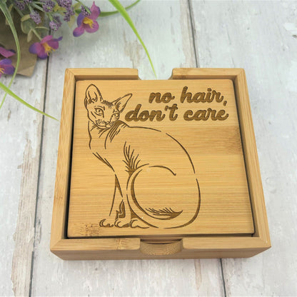 Sphynx Cat Bamboo Engraved Coaster Set New Home Décor House Warming Christmas Gift Birthday Present