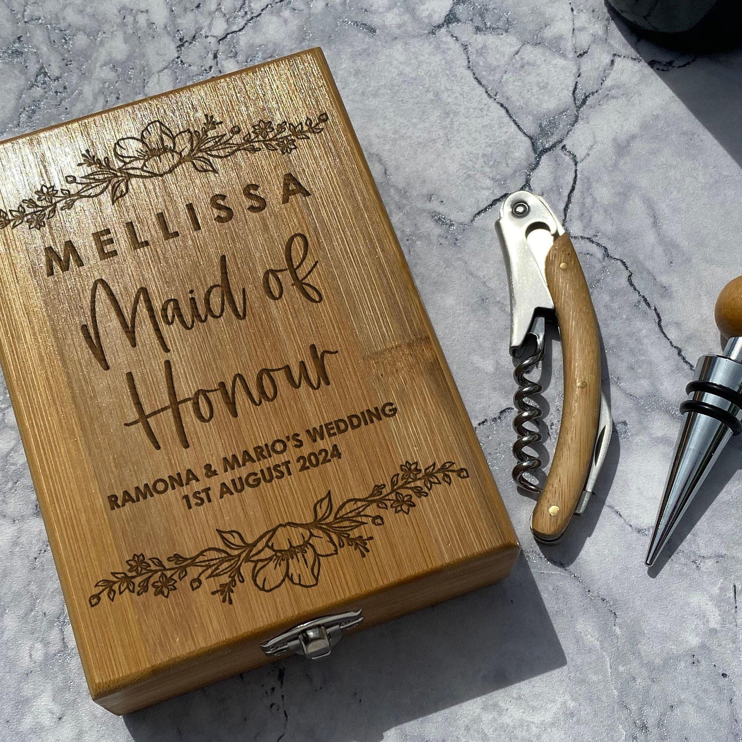 Maid Of Honour - Personalised Wine Accessory Kit - Wedding Gift Bridal Party Bridesmaid
