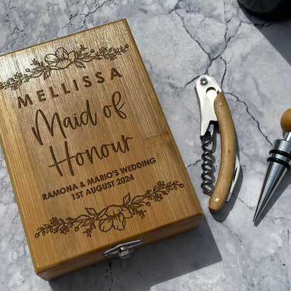 Maid Of Honour - Personalised Wine Accessory Kit - Wedding Gift Bridal Party Bridesmaid