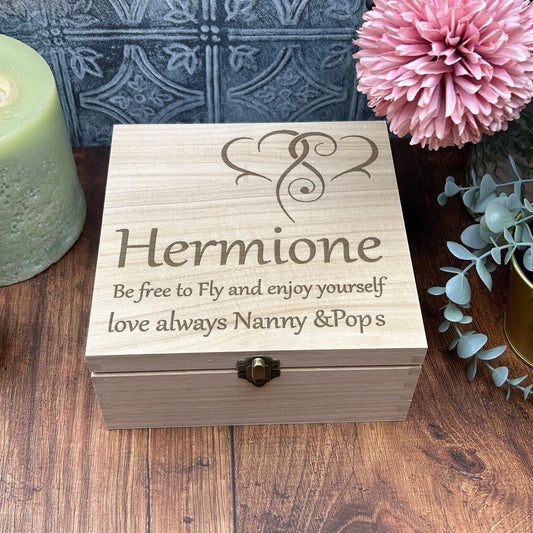 Heart Design Wooden Memory Box Personalised Gift