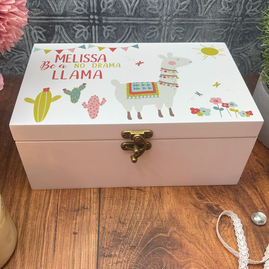 Be A No Drama Llama Personalised Jewellery Trinkets Box - Birthday Gift