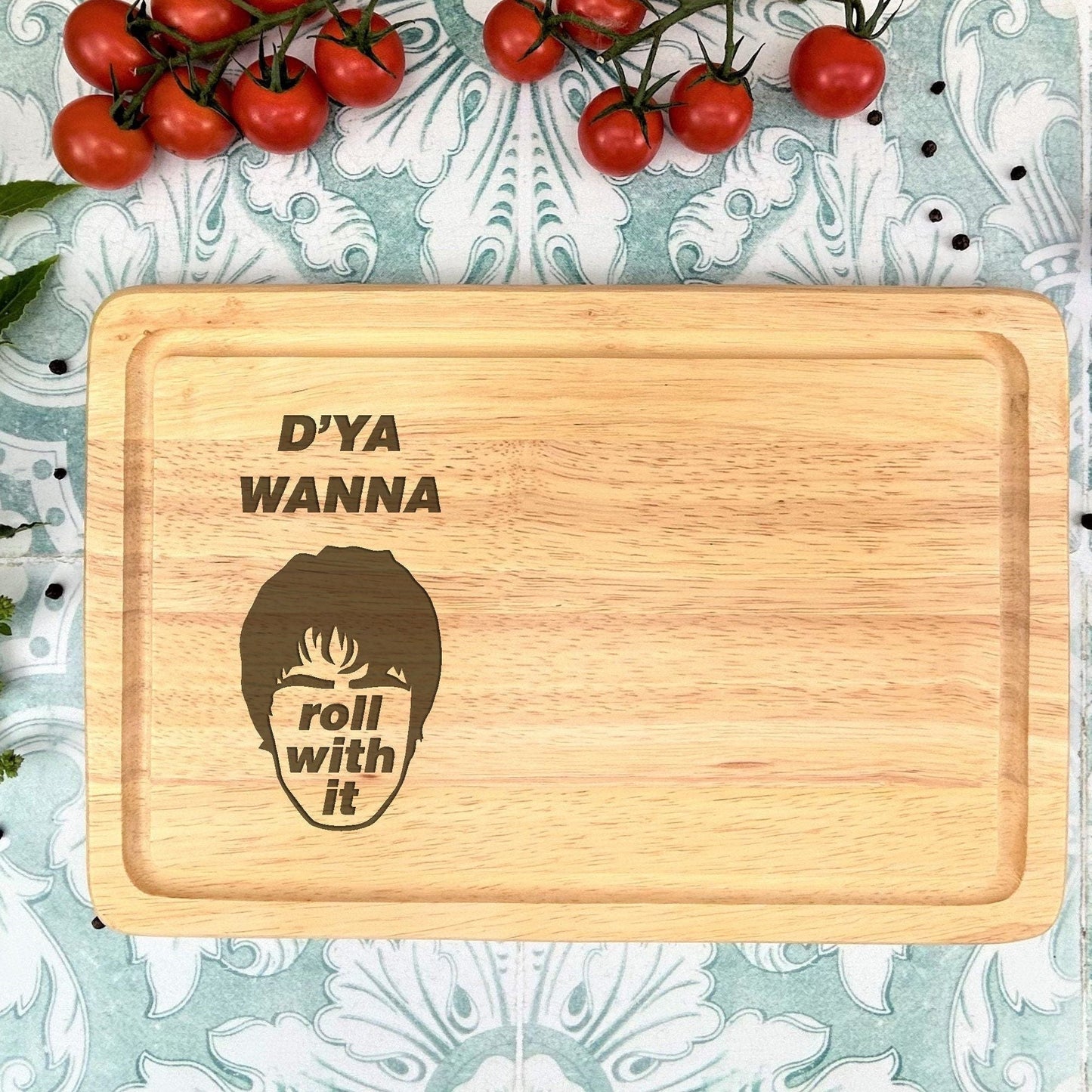 Oasis Engraved Chopping Board - Roll with It - Music Fan Gift - Funny Kitchen Decor - Birthday Gift Christmas Present