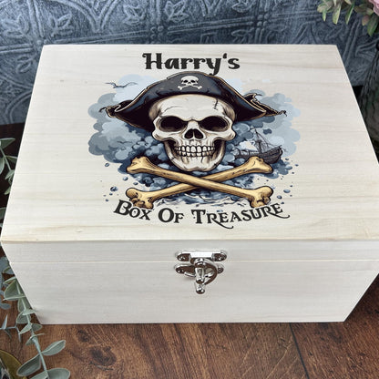 Pirate Treasure Chest Printed Skull & Crossbones Children's Personalised Wooden Box