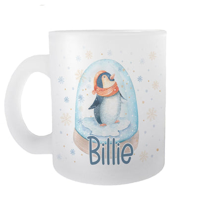 Penguin Snow Globe Christmas Mug Personalised Frosted Glass Secret Santa Gift XMAS Stocking Filler