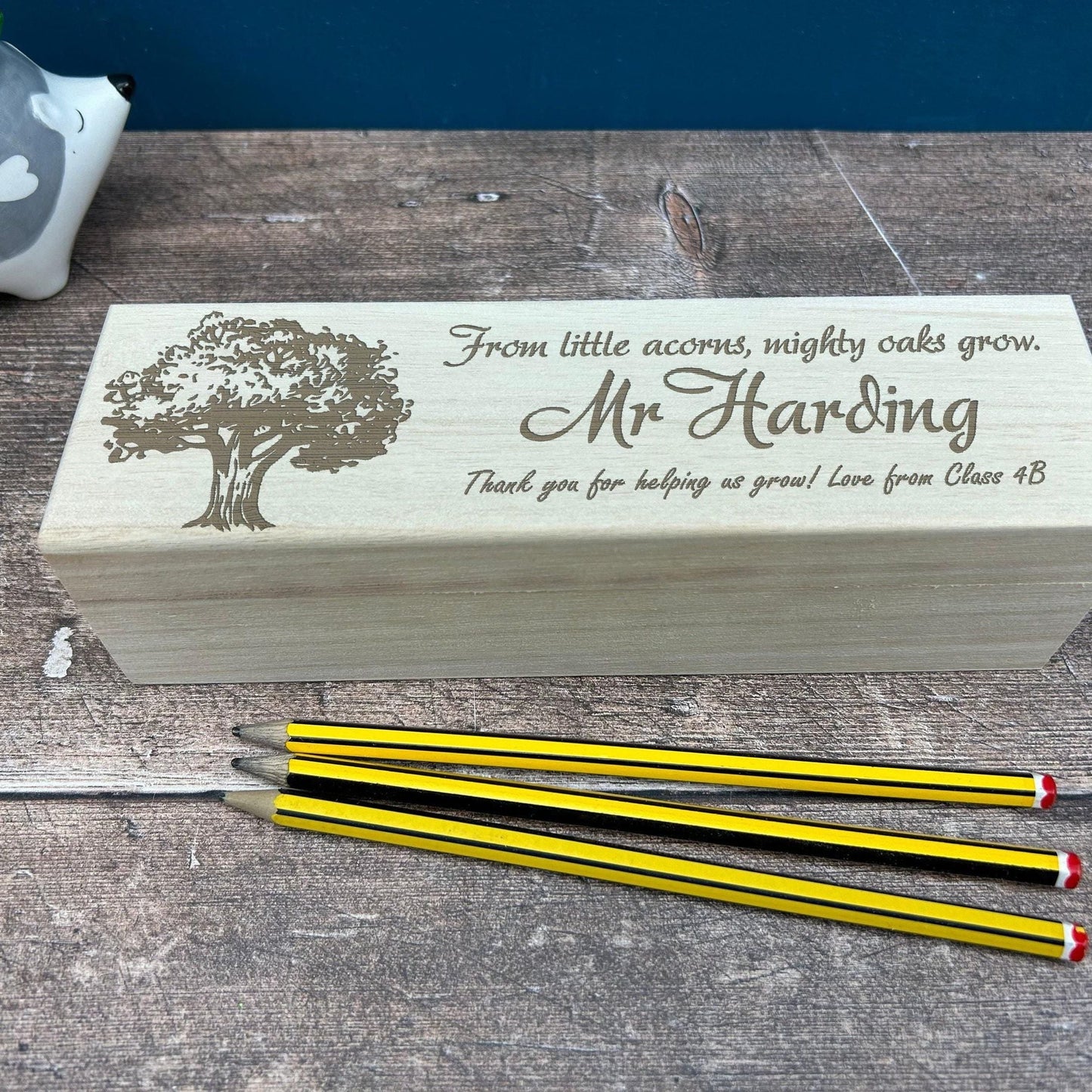 Mighty Oaks - Teacher Engraved Pencil Case Box - Personalised End of School Term Gift