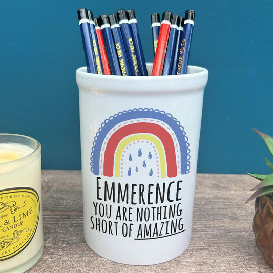Rainbow You Are Amazing Positivity Pen Pencil Pot Personalised Gift