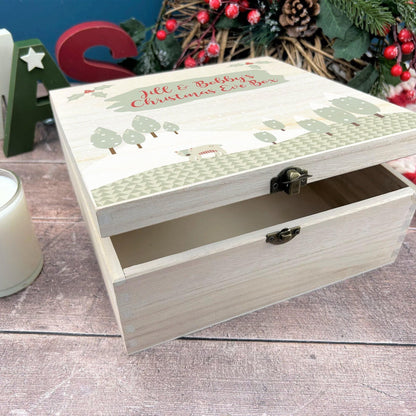 Scandinavian Winter Scene Wooden Personalised Christmas Eve Box