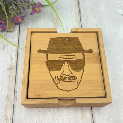 Breaking Bad Heisenberg Walter White Better Call Saul Jesse Pinkman Bamboo Engraved Coaster Set New Home Décor House Warming Gift