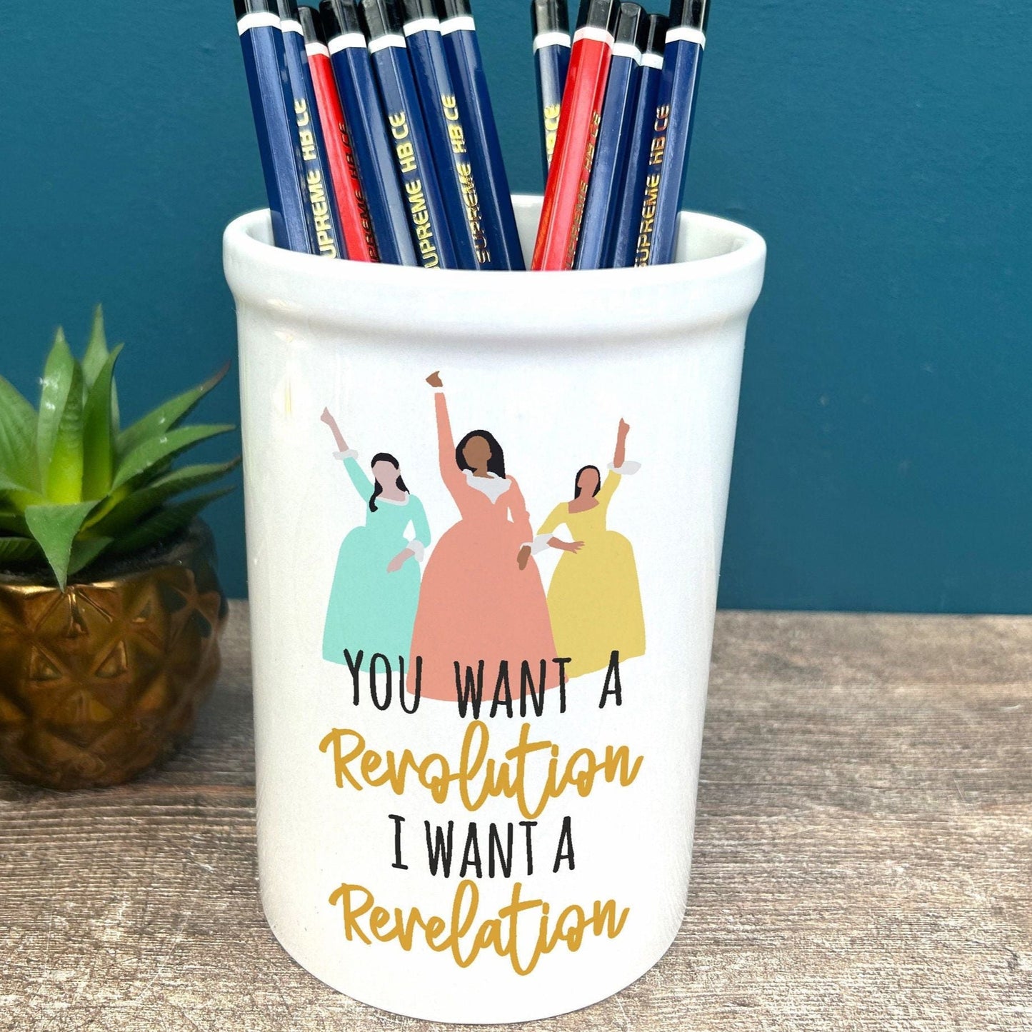 Hamilton Revolution Revelation Lin Manuel Miranda Positivity Pencil Pen Pot Stationary Gift