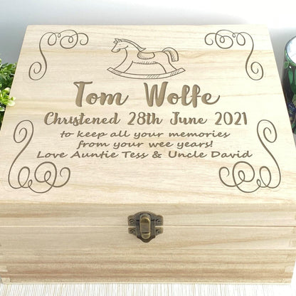Rocking Horse Wooden Keepsake Memory Box Christening / New Baby Personalised Gift