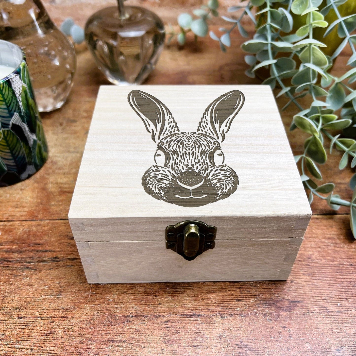Hare Illustration Engraved Wooden Trinket Jewellery Box Christmas Gift Birthday Present  Woodland Animal Secret Santa