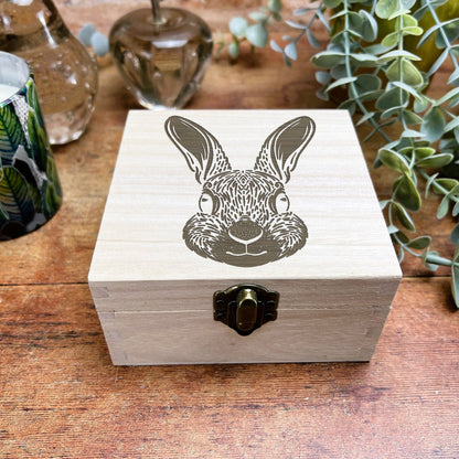 Hare Illustration Engraved Wooden Trinket Jewellery Box Christmas Gift Birthday Present  Woodland Animal Secret Santa