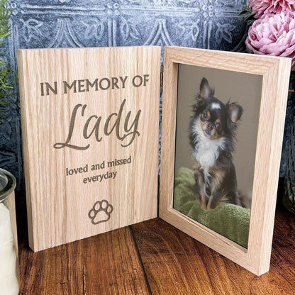 Pet Loss Remembrance Personalised Memorial Oak Photo Frame - Cat - Dog - Horse - Rabbit
