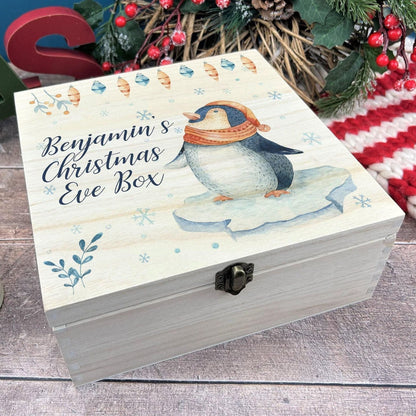 Penguin Personalised Wooden Christmas Eve Treat Box
