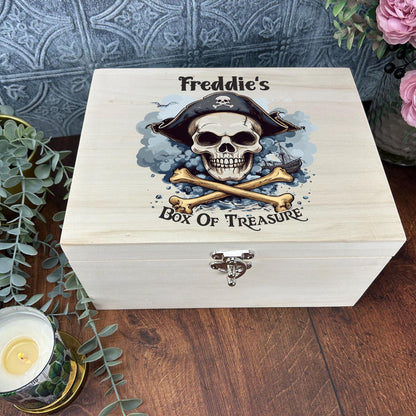 Pirate Treasure Chest Printed Skull & Crossbones Children's Personalised Wooden Box