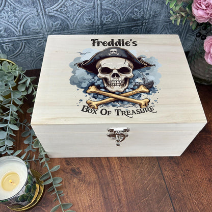 Pirate Treasure Chest Printed Skull & Crossbones Children's Personalised Wooden Box