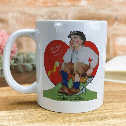 Nobody Loves Me Fuzzy Worms Valentine's Day Mug