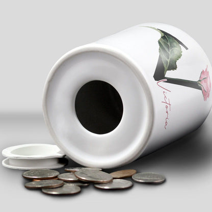 Rose Monogram Name Money Box - Personalised Gift