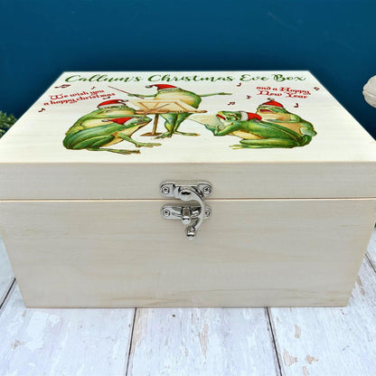 Hoppy Christmas Frog Christmas Carollers Design Vintage Personalised Xmas Eve Treat Box