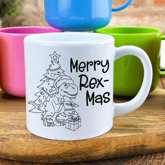 Merry Rex-Mas Dinosaur T Rex Christmas Personalised Mug for Toddlers 6oz Polymer Unbreakable Child Safe Gift