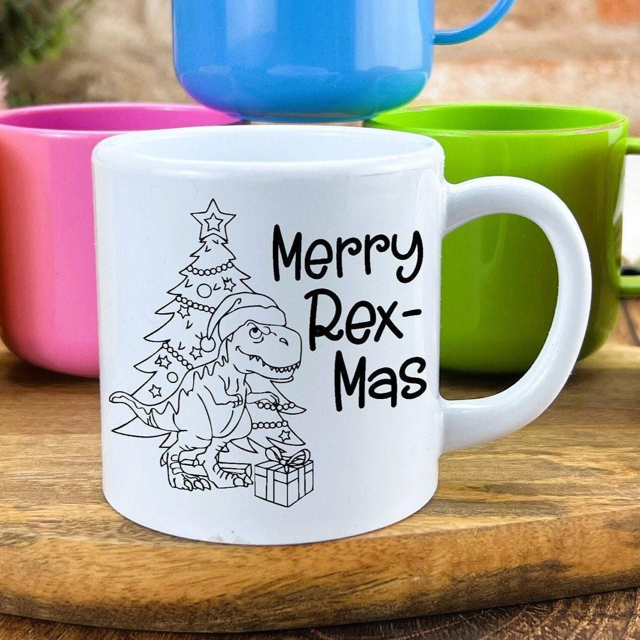 Merry Rex-Mas Dinosaur T Rex Christmas Personalised Mug for Toddlers 6oz Polymer Unbreakable Child Safe Gift