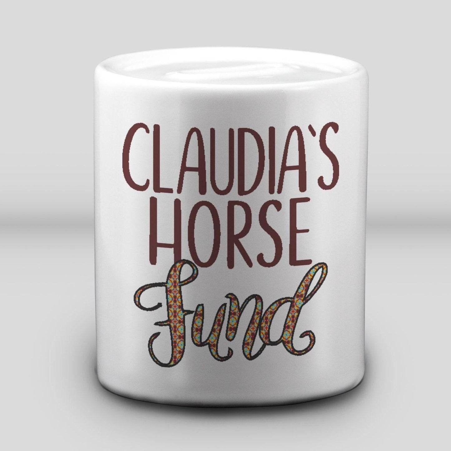 Horse Fund - Personalised Ceramic Money Box - Any Name - Horse Riding Savings