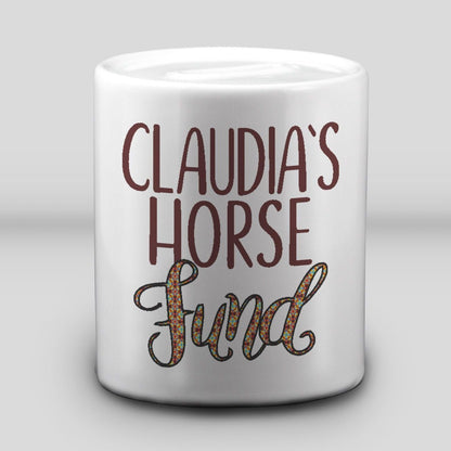 Horse Fund - Personalised Ceramic Money Box - Any Name - Horse Riding Savings