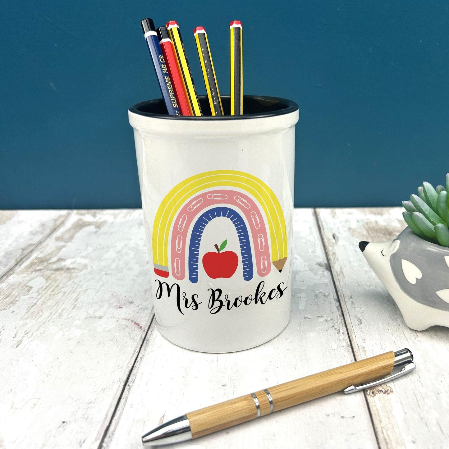 Teacher Rainbow End of Term School Thank You Pen Pencil Pot Personalised  Gift