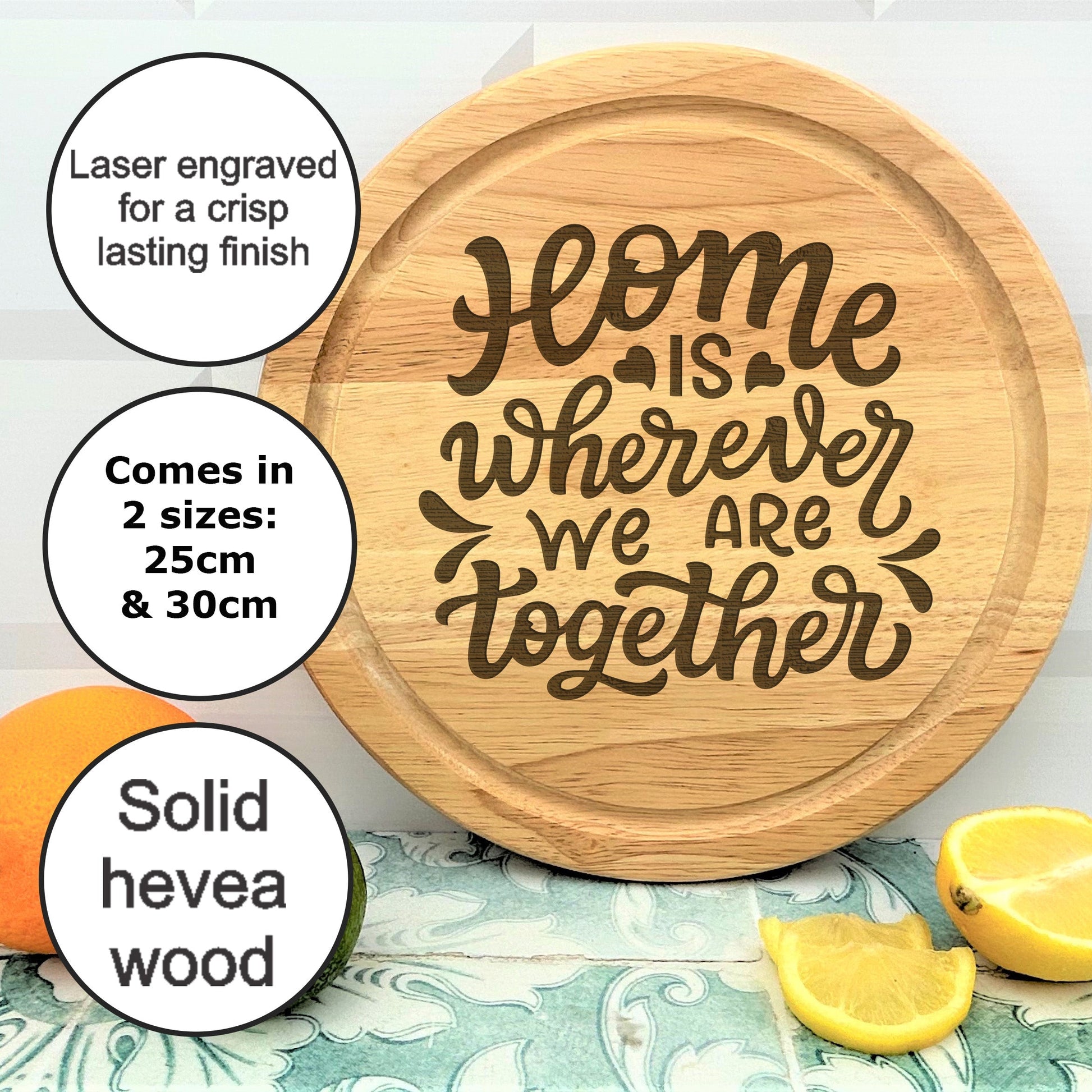 a wooden cutting board that says some is where we are together