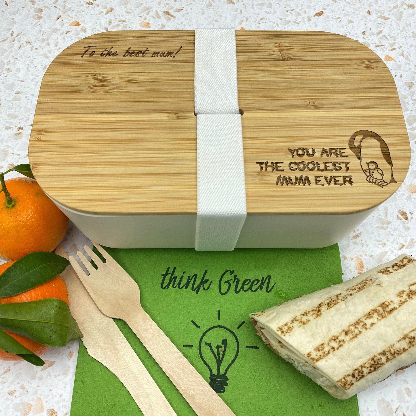 Coolest Mum Penguin Personalised Bamboo Eco Friendly Lunch Box - Mother's Day Gift