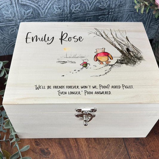 Friendship Pooh Bear & Piglet - Personalised Gift - Luxury Deep Wooden Box