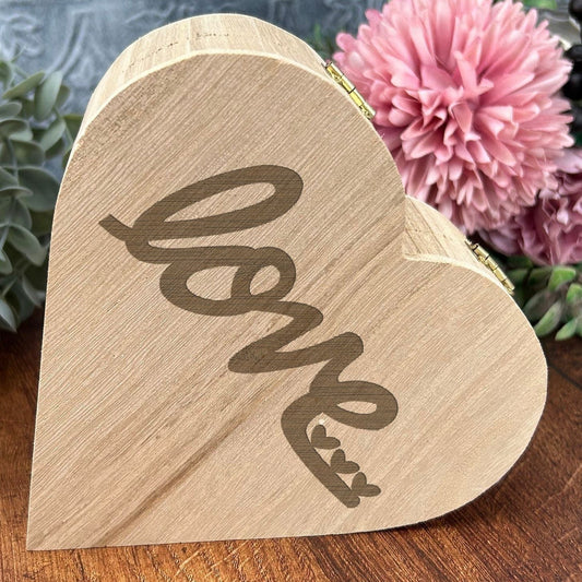 Love... Heart Shaped Trinket Jewellery Wooden Box